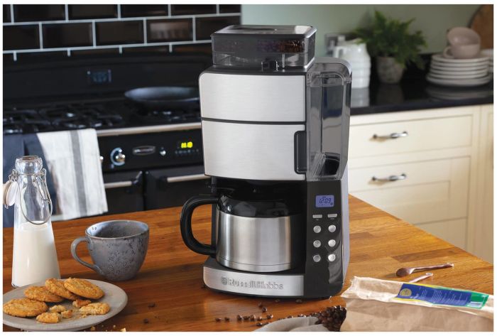 Кофеварка Russell Hobbs капельная Grind and Brew 1л, молотый, LED-дисплей, черно-металл