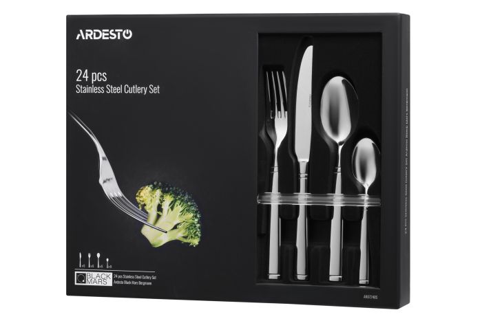 Набір столових приборів Ardesto Black Mars Bordeaux, 24 прибори, нержавіюча сталь