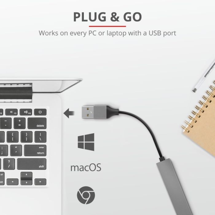 Хаб Trust Halyx USB-A > 4xUSB-А, Алюміній, 0.1м, Сірий