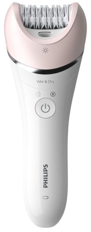 Эпилятор  Philips 8000 series дисковый, аккумуляторный, пинцет.-32, влаж.+сух., с подсветкой, насадок-6, бело-розовый