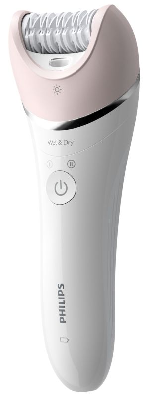 Эпилятор  Philips 8000 series дисковый, аккумуляторный, пинцет.-32, влаж.+сух., с подсветкой, насадок-6, бело-розовый