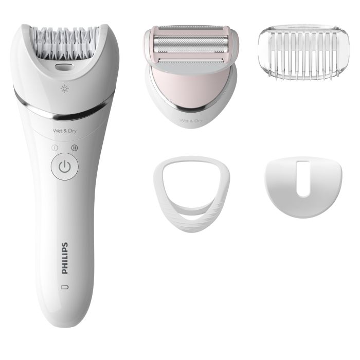 Эпилятор  Philips 8000 series дисковый, аккумуляторный, пинцет.-32, влаж.+сух., с подсветкой, насадок-4, белый
