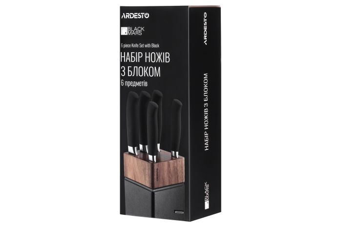 Набор ножей с блоком Ardesto Black Mars, 6 предметов, нержавеющая сталь, дерево