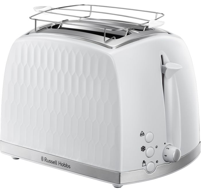 Тостер Russell Hobbs Honeycomb 850Вт, широкие слоты, пластик, белый