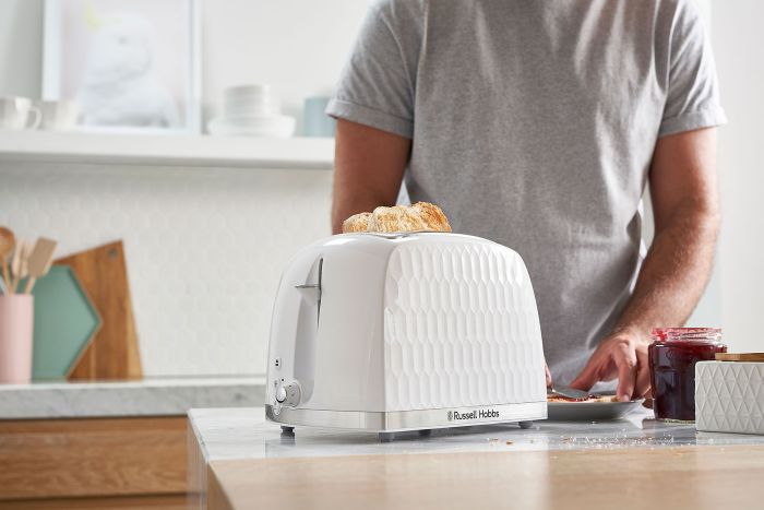 Тостер Russell Hobbs Honeycomb 850Вт, широкие слоты, пластик, белый