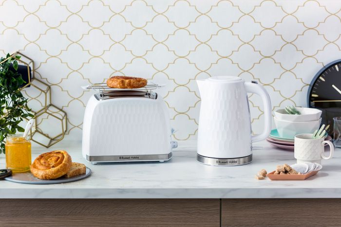 Тостер Russell Hobbs Honeycomb 850Вт, широкие слоты, пластик, белый