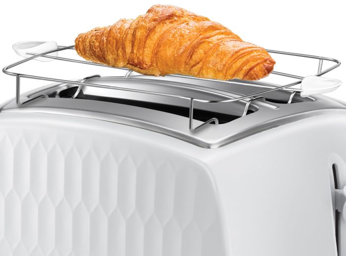 Тостер Russell Hobbs Honeycomb 850Вт, широкие слоты, пластик, белый