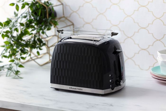 Тостер Russell Hobbs Honeycomb 850Вт, широкі слоти, пластик, чорний