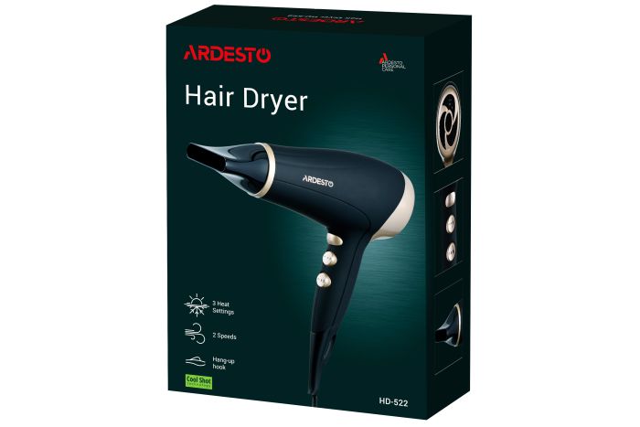 Фен Ardesto  Gemini 00, 1800-2200Вт, 2 скорости,3 темпер. режима, функция Cool Shot, черный ARDESTO HD-522