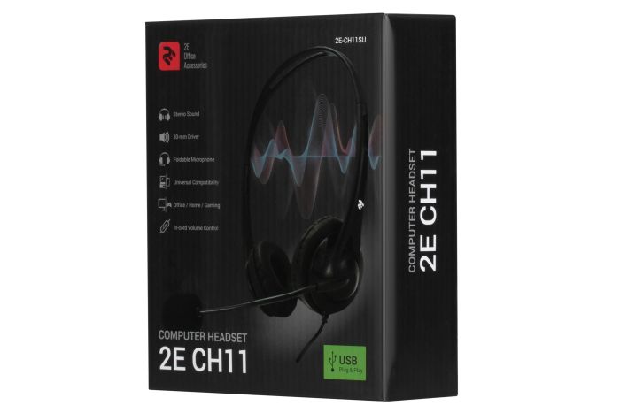 Гарнітура ПК стерео On-ear 2E CH11 USB, omni-mic, 2м, чорний