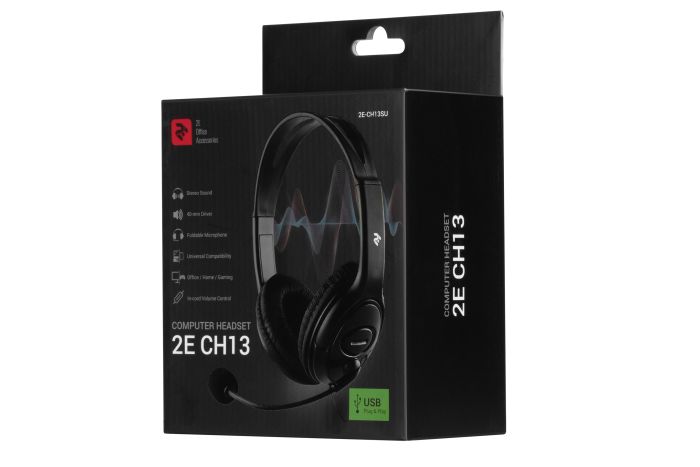 Гарнитура ПК стерео Over-ear 2E CH13 USB, omni-mic, 2м, черный