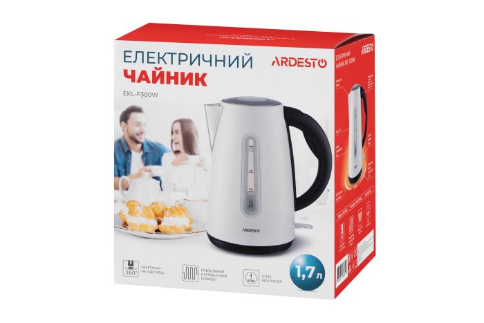 Электрочайник Ardesto 1.7л, Strix, металл, белый