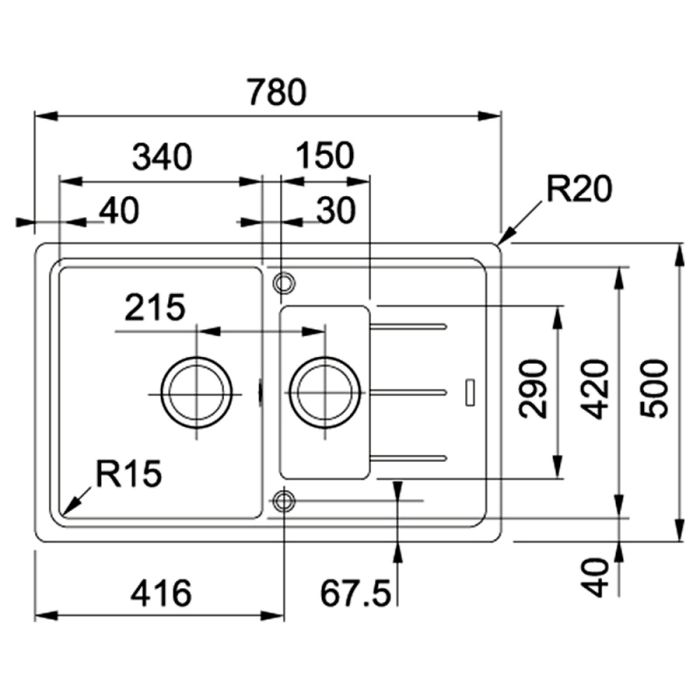 Мойка кухонная Franke Basis, фрагранит, прямоуг., с крылом, 780х500х200мм, чаша- 1.5, накладная, BFG 651-78, серый камень