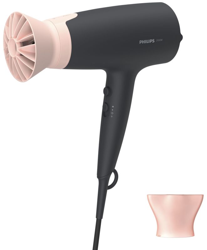 Фен Philips 3000 Series, 2100Вт, режимов-3, ионизиция, хол. обдув, черно-розовый