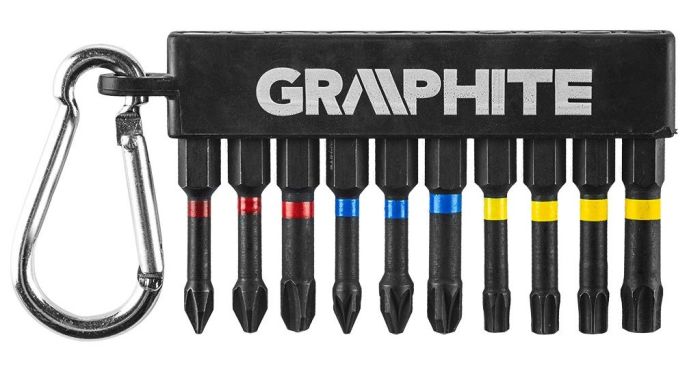 Біти GRAPHITE, набір 10шт, 1/4", ударні, PH,PZ,TX, 50мм, сталь S2, карабін