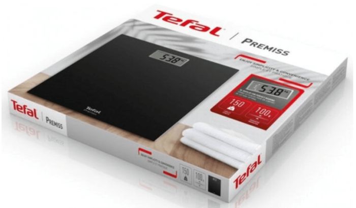 Весы Tefal напольные Premiss, 150кг, CR2032x1 в компл, стекло, черный