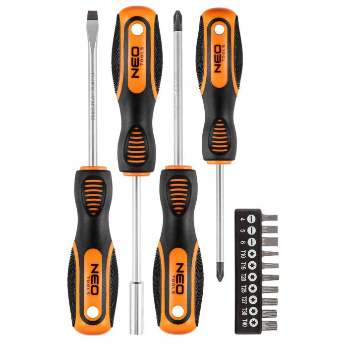 Отвертки Neo Tools, набор 14шт, 10 бит, SL,PH,Torx, сталь CrV