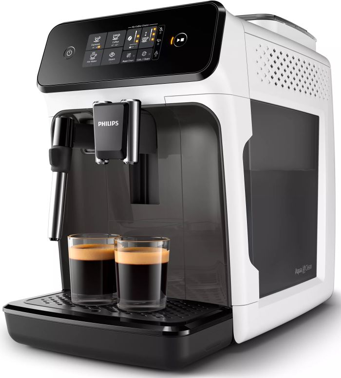 Кавомашина Philips Series 1200 1.8л, зерно + мелена, ручний капучинатор, авторецептів - 2, біло - чорний