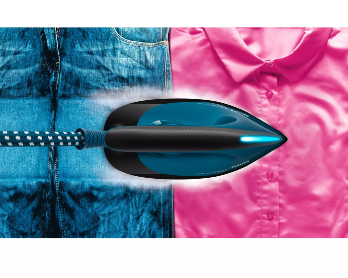 Праска-парогенератор Philips PerfectCare Compact, 2400Вт, 1500мл, паровий удар -420гр, постійна пара - 120гр, керам. підошва, синій