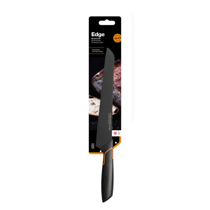 Кухонный нож для хлеба Fiskars Edge, 23.4см, нержавеющая сталь, пластик, черный