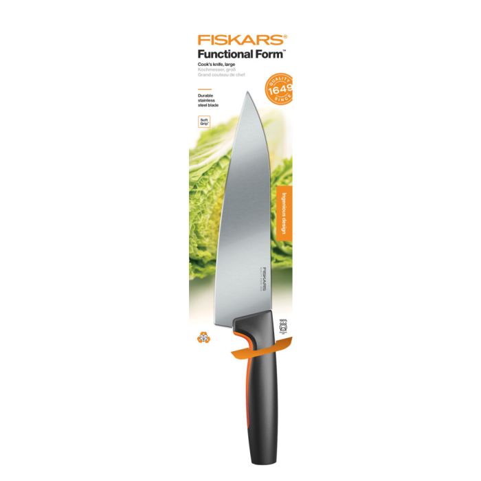 Кухонный нож поварской Fiskars Functional Form, большой, 19.9см, нержавеющая сталь, пластик, черный