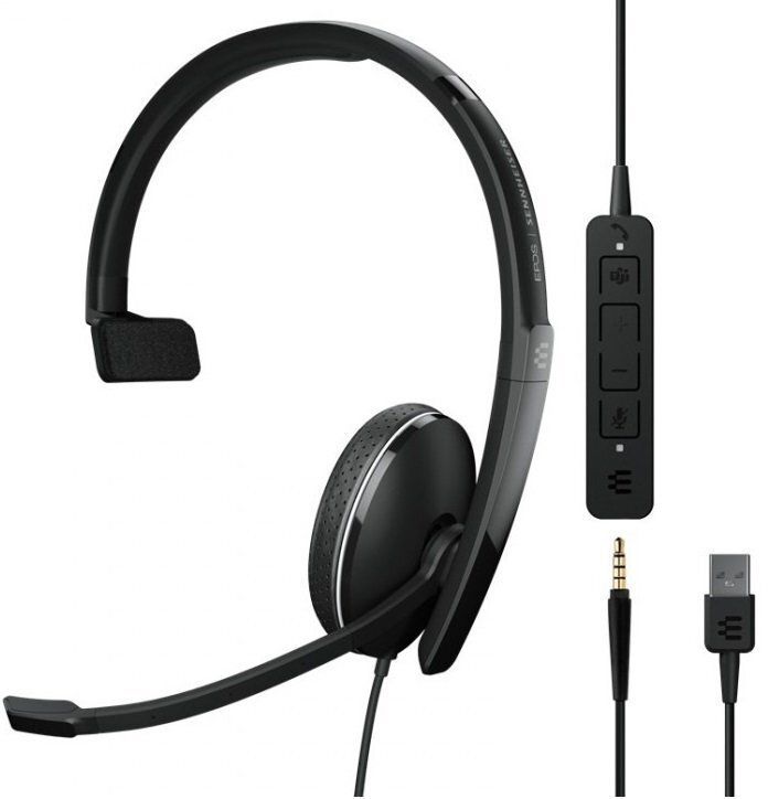 Гарнитура компьютерная моно On-Ear EPOS ADAPT 135T USB II, 3.5мм/USB, однонаправленный, сертификат Microsoft Teams, 1.8м, Черный