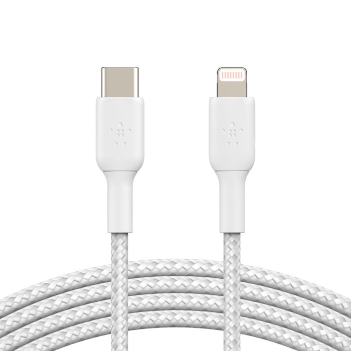 Кабель USB-C > Lightning заряджання/синхронізації Belkin 2м, 30Вт, Type-C, плетений, білий