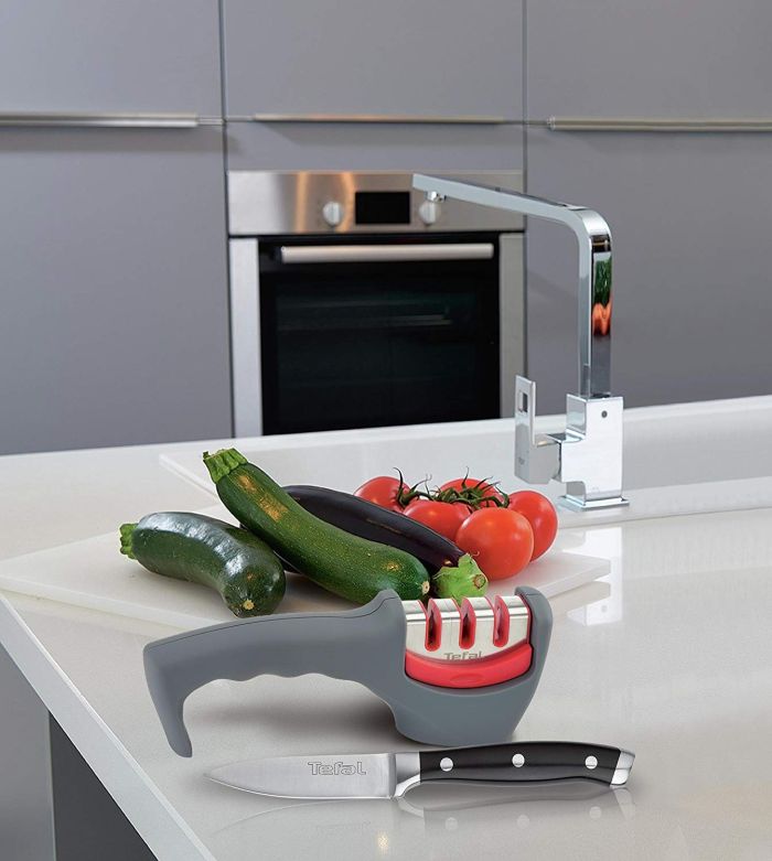 Точилка для ножей Tefal Fresh Kitchen, нержавеющая сталь, пластик, серый