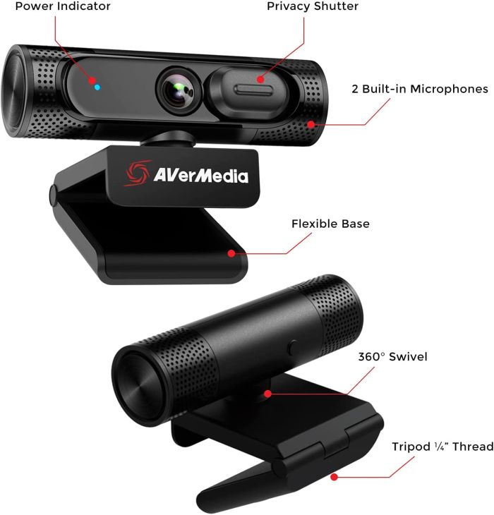Вебкамера AVerMedia PW315 FullHD, 60fps, fixed focus, чорний