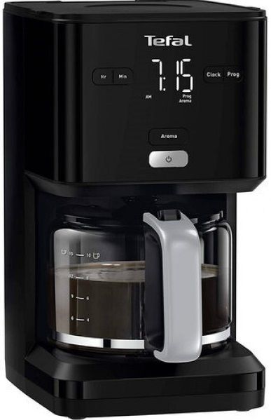 Кавоварка Tefal крапельна Smart&light 1.25л, мелена, таймер включення, годинник, чорний