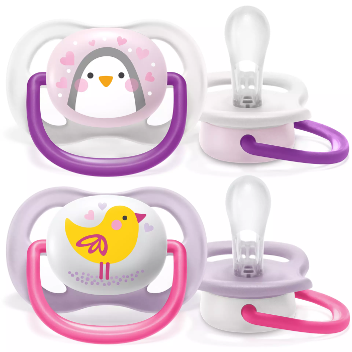 Пустышка Avent Ultra Air 0-6мес, ортодонтическая, 2шт, Animal для девочек