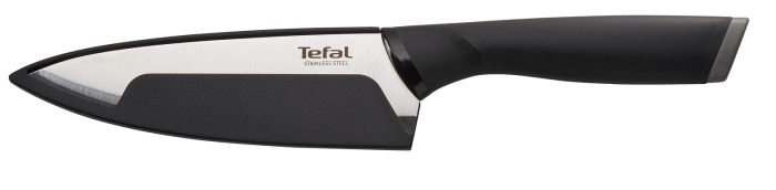 Кухонный нож поварской Tefal Comfort, 20см, с чехлом, нержавеющая сталь, пластик, черный