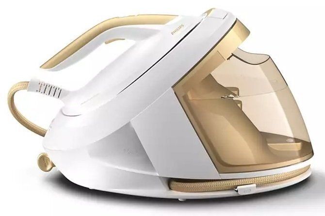 Утюг-парогенератор Philips PerfectCare 8000 Series, 2700Вт, 1800мл, паровой удар -600гр, постоянный пар - 170гр, нерж. сталь, бело-золотой
