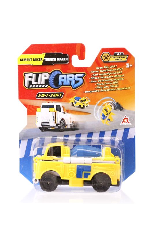 Машинка-трансформер Flip Cars 2 в 1 Строительный транспорт, Бетономешалка и Траншеекопатель