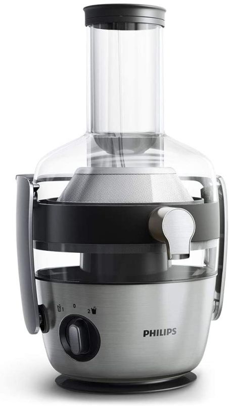 Соковитискач Philips Avance Collection відцентрований 1200Вт, чаша-1л, жмих-2.1л, жолоб на ціле яблуко, пластик/метал, сріблястий