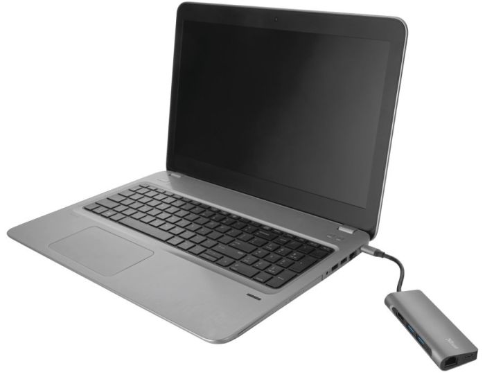 Хаб Trust Dalyx 7-IN-1 USB-С > 2xUSB-А 3.2/USB-С/HDMI/Ehernet/SD/microSD, Алюміній, 0.25м, Сірий