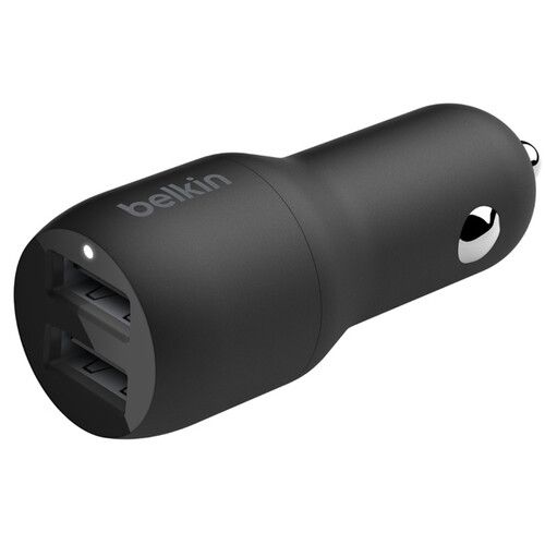 Зарядний пристрій автомобільний Belkin 24Вт 2хUSB-A, кабель USB-A > USB-C, 1м, чорний