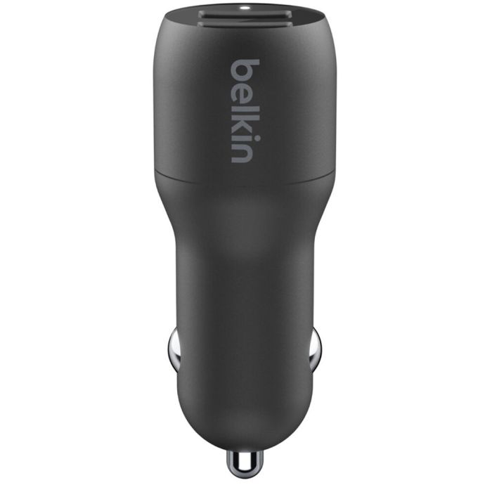 Зарядний пристрій автомобільний Belkin 24Вт 2хUSB-A, кабель USB-A > USB-C, 1м, чорний