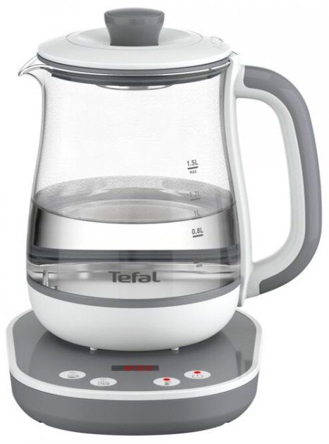 Електрочайник Tefal Tastea tea maker 1.5л, скло, заварник, біло-сірий