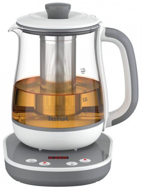Електрочайник Tefal Tastea tea maker 1.5л, скло, заварник, біло-сірий