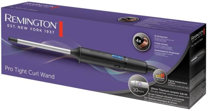 Плойка Remington Pro Tight Curl Wand, 25Вт, темп.режимів-10, D-10mm, 130-220С, дисплей, кераміка, турмалін , сіро-чорний