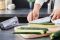 Кухонный нож поварской Tefal Eversharp, 16.5см, с чехол-точило нержавеющая сталь, пластик, черный