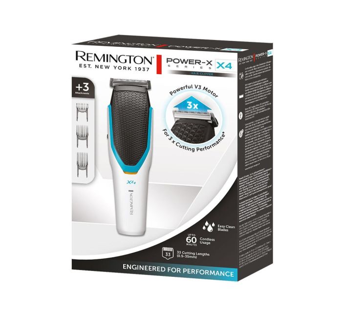 Машинка для стрижки Remington Power X Series X4, мережа+акум., насадок-3, сталь, біло-чорний