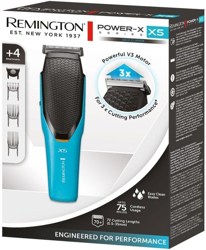 Машинка для стрижки  Remington Power X Series X5, сеть+акум., роторный мотор, насадок-4, сталь, черно-бирюзовый