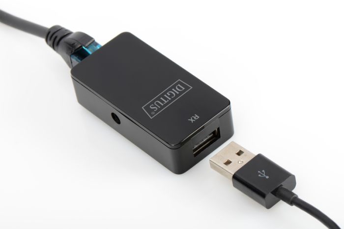 Удлинитель DIGITUS USB, USB 2.0, для использования с кабелем Cat5/5e/6 UTP, STP или SFT, до 50 м, черный