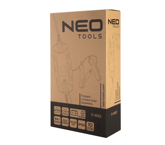 Зарядное устройство Neo Tools, 6А/100Вт, 3-150А•ч, для STD/AGM/GEL/LiFePO4 аккумуляторов