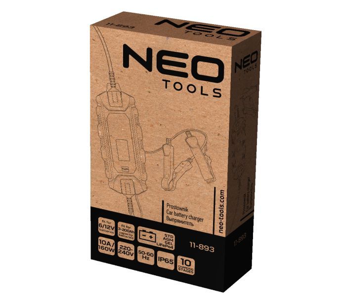 Зарядний пристрій Neo Tools, 10А/160Вт, 3-200А·год, для STD/AGM/GEL/LiFePO4