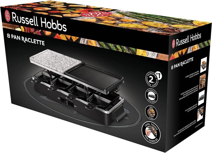 Гриль Russell Hobbs раклетниця Multi Raclette 3in1, 1400Вт, 8 сковорідок, нерж.сталь, чорний