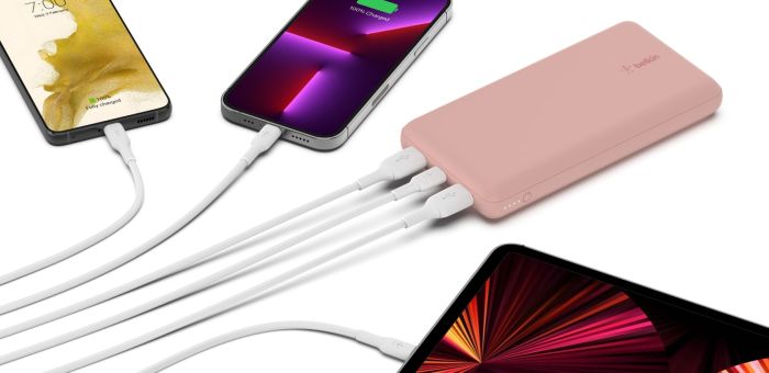 Акумулятор портативний літій-іонний Power Bank Belkin 20000мА·год, 15Вт, 2хUSB-A/USB-C, рожевий