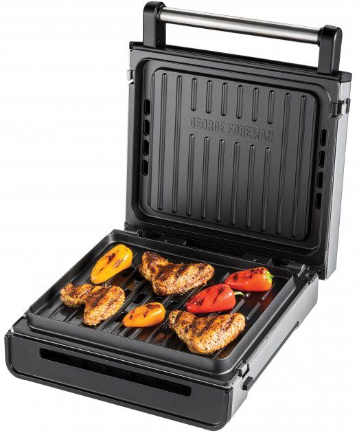 Гриль George Foreman прижимной SmokelessGrill 1575Вт, темп. режимов-1, съёмные пластины, пластик, черный